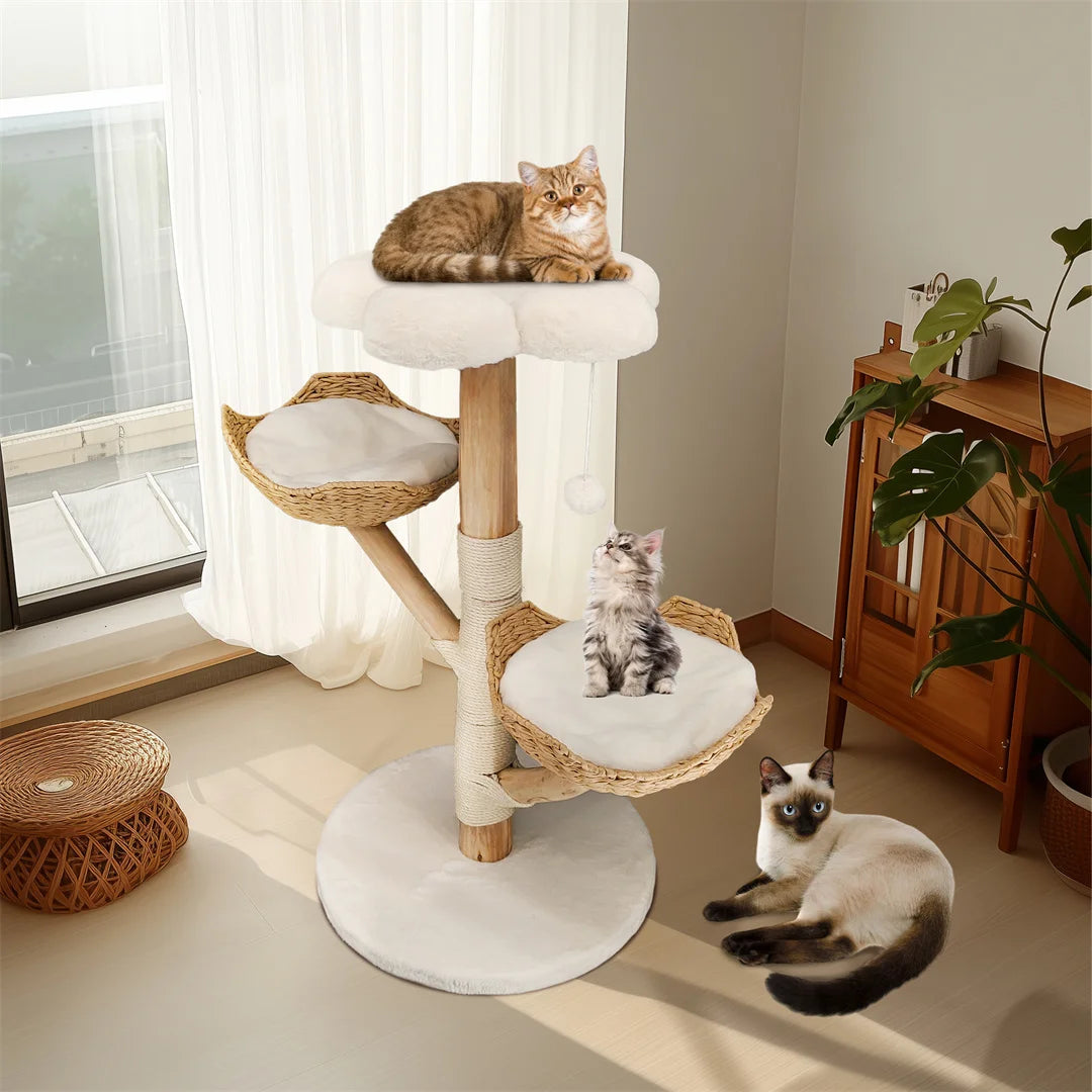 Premium Cat Activity & Scratching Tree – Plush and Natural Wood Playground for Kittens