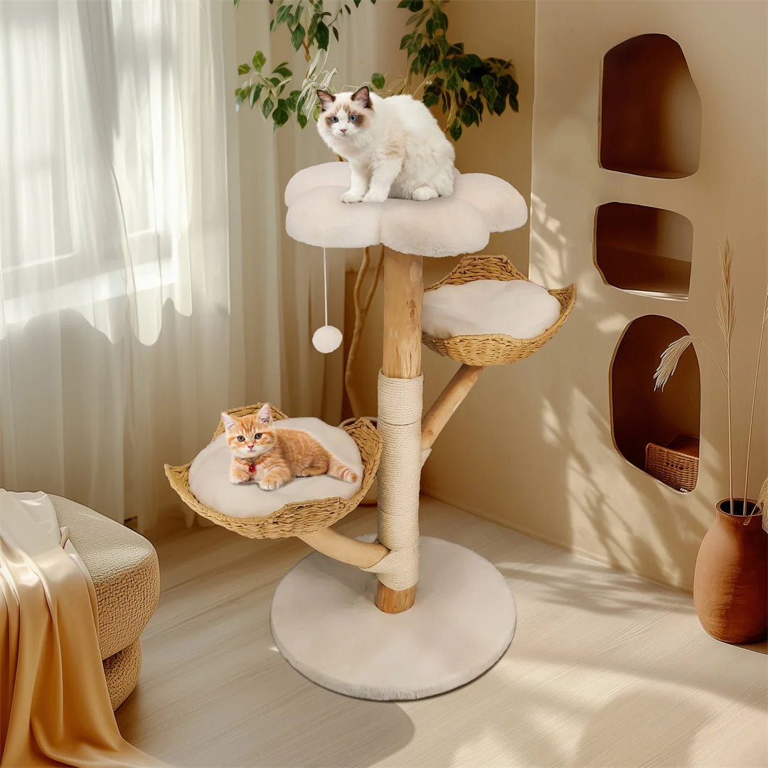 Premium Cat Activity & Scratching Tree – Plush and Natural Wood Playground for Kittens