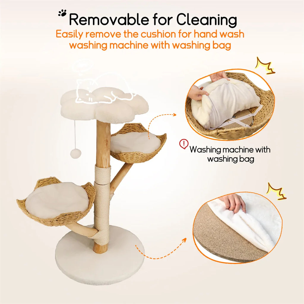 Premium Cat Activity & Scratching Tree – Plush and Natural Wood Playground for Kittens