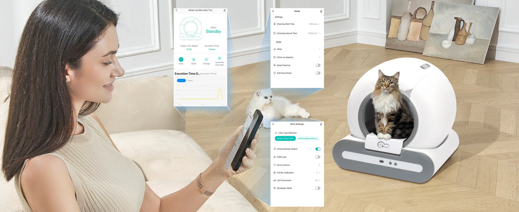 Smart Self-Cleaning Cat Litter Box – Wi-Fi Connected, Safe & Elegant