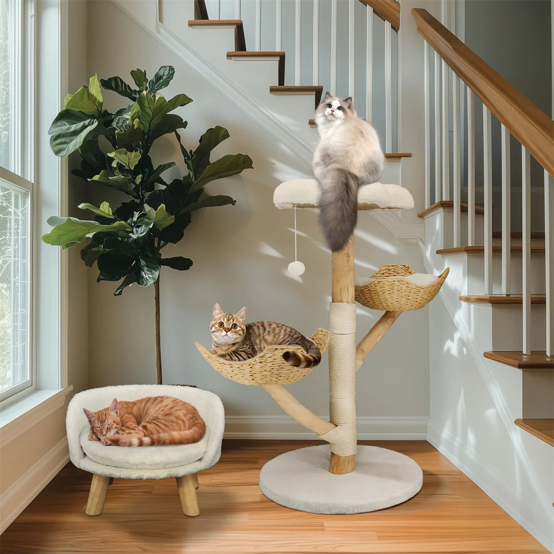Premium Cat Activity & Scratching Tree – Plush and Natural Wood Playground for Kittens