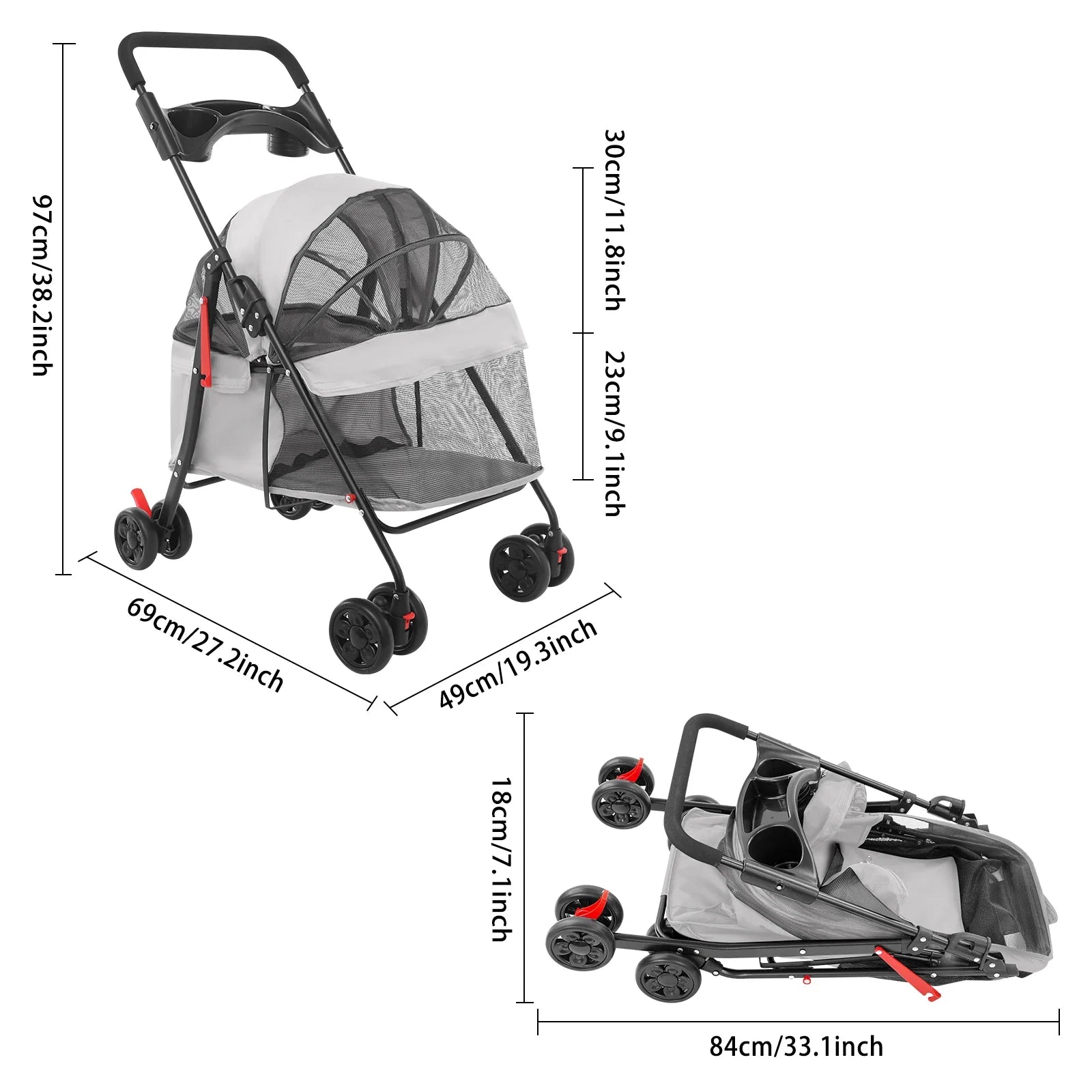 Foldable Lightweight Pet Cart For Small To Medium Dogs And Cats Outdoor Dog Walking Is Effortless