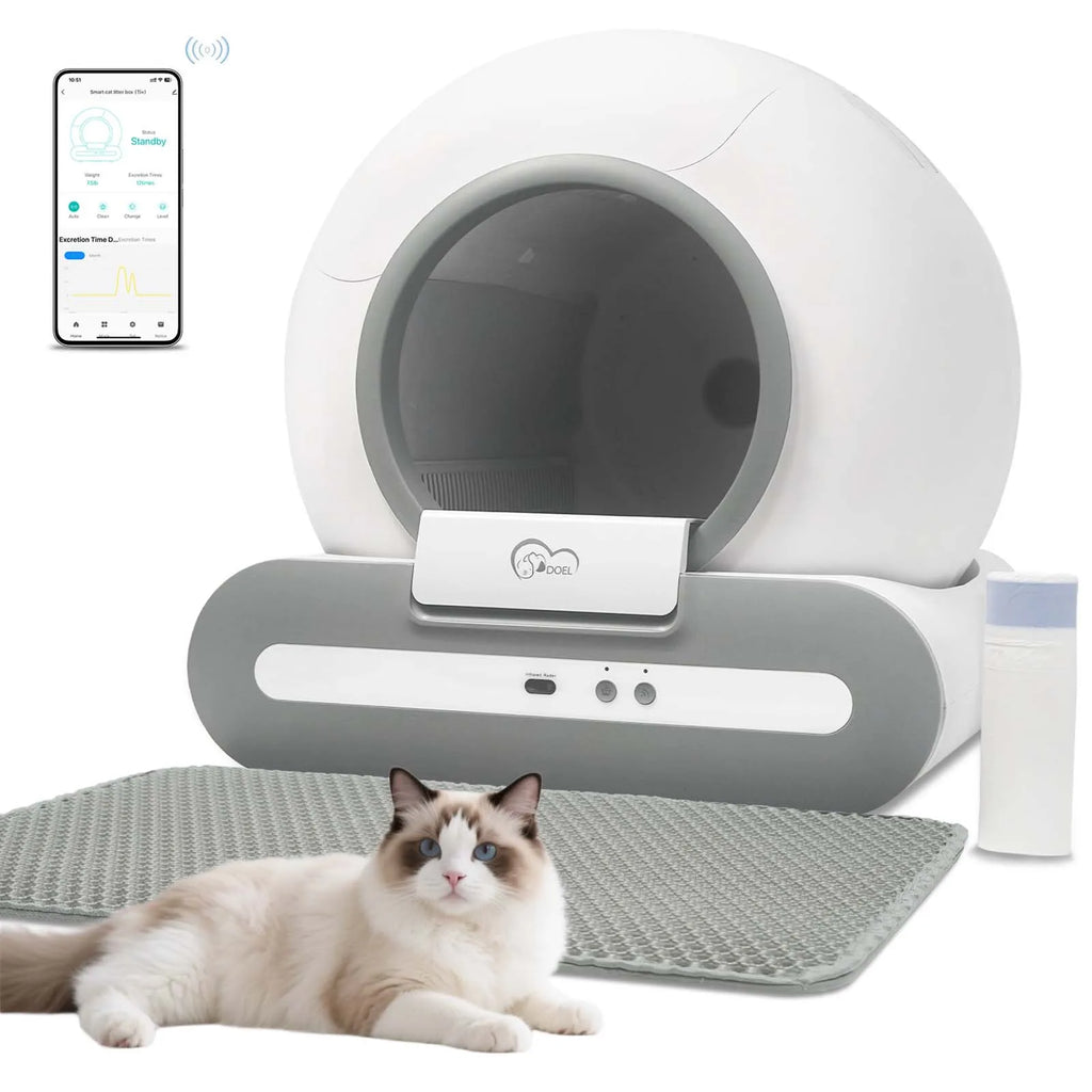Smart Self-Cleaning Cat Litter Box – Wi-Fi Connected, Safe & Elegant