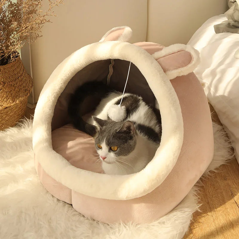 Deep Sleep Sanctuary – Foldable Cotton Cat Cave Bed